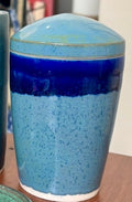 DK Pottery Glazed Blue Vessel with lid