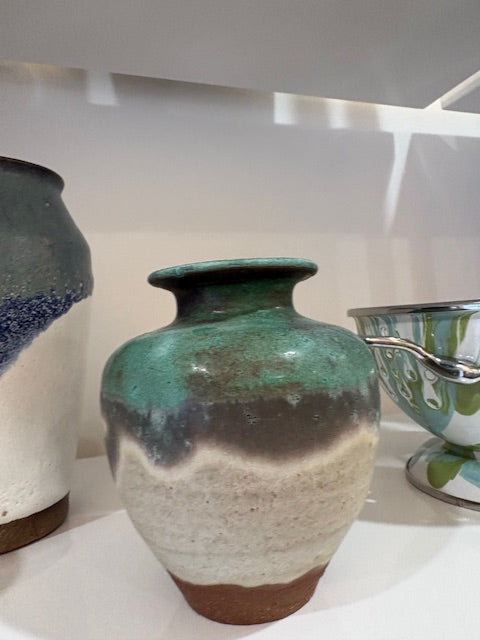 DK Pottery Vase Mint and Grey