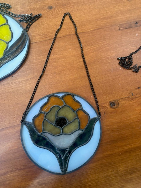 Stained Glass Circle Rose Backyard Glassworks